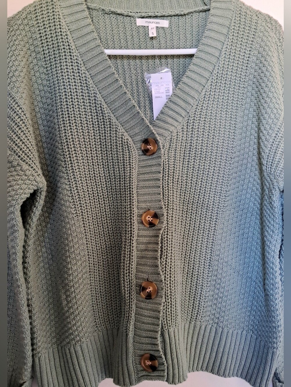 Maurices Women's Mixed Stitch Chunky Knit Green Button Down Cardigan NWT - Picture 2 of 6